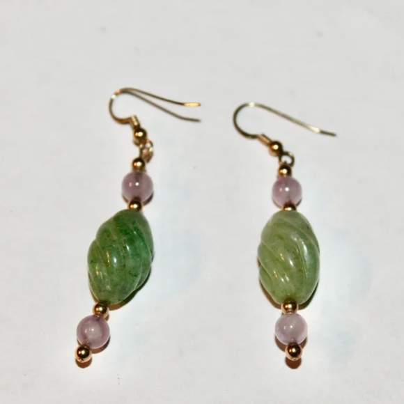 New Adventurine and Amethyst Drop Earrings - Picture 2 of 2